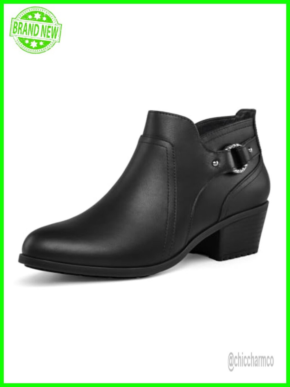 Women's Ankle Boots Chunky Block Heel Side Zipper Booties PU